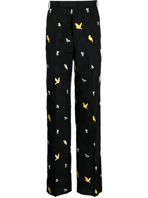 Thom Browne Birds and Bees embroidered straight-leg trousers - Black