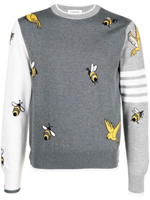 Thom Browne Birds And Bees intarsia jumper - Grey