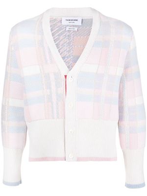 Thom Browne check-pattern V-neck cashmere cardigan - 680 LT PINK