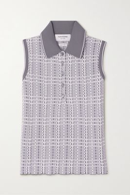 Thom Browne - Checked Jacquard-knit Polo Shirt - Gray
