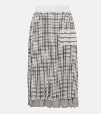 Thom Browne Checked pleated silk and cotton midi skirt