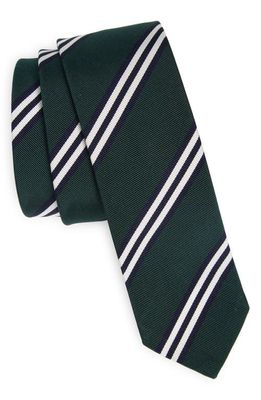 Thom Browne Classic Dual Stripe Silk & Cotton Tie in Dark Green
