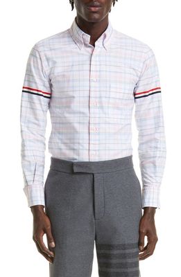 Thom Browne Classic Fit Plaid Button-Down Shirt in Light Pink