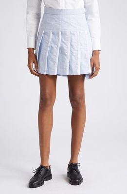 Thom Browne Classic Pleated Drop Hem Cotton Oxford Skirt in Light Blue
