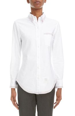 Thom Browne Classic Trim Button-Down Oxford Shirt in White