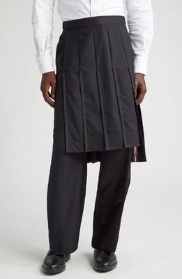 Thom Browne Collage Pleated Wool Trouser Skirt in Black