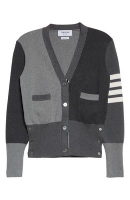 Thom Browne Colorblock 4-Bar Cotton Cardigan in Tonal Grey