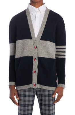 Thom Browne Colorblock 4-Bar Oversize Wool & Mohair Cardigan in Navy