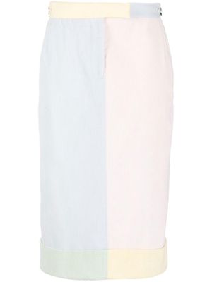 Thom Browne colour block corduroy straight skirt - Blue