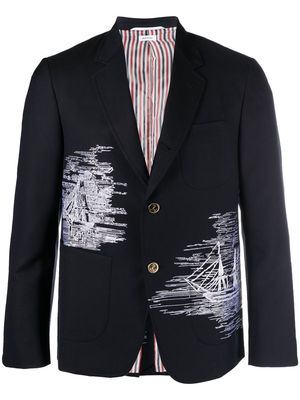 Thom Browne contrasting-stitch detail blazer - Blue