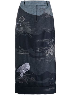 Thom Browne contrasting-stitch detail midi skirt - Blue