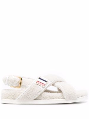 Thom Browne criss-cross shearling sandals - White