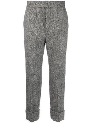 Thom Browne cropped chevron-knit tweed trousers - Black