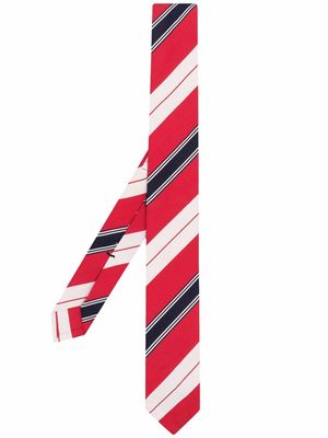 Thom Browne diagonal-stripe logo-patch tie - Red