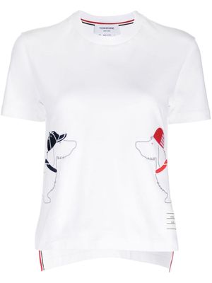 Thom Browne dog-embroidered cotton T-shirt - White