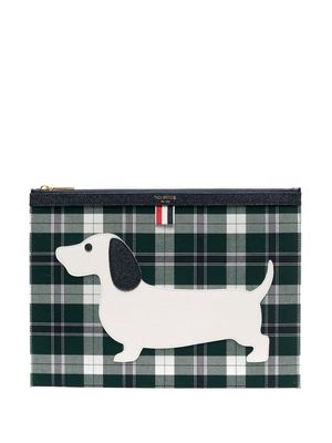 Thom Browne dog-motif tartar document holder - Green