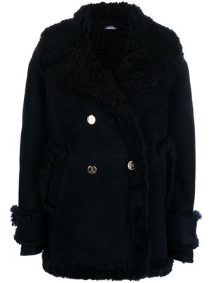 Thom Browne double-breasted shearling peacoat - Blue