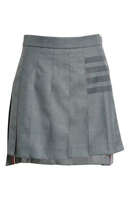 Thom Browne Drop Back Pleated Wool Blend Miniskirt in Medium Grey