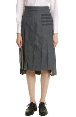 Thom Browne Drop Back Pleated Wool Blend Skirt in Medium Grey