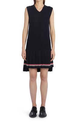 Thom Browne Dropped Waist Cotton Knit Tennis Dress in Navy