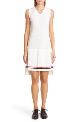 Thom Browne Dropped Waist Cotton Knit Tennis Dress in White