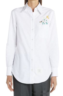Thom Browne Embellished Oxford Button-Down Shirt in White