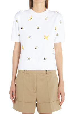 Thom Browne Embroidered Birds & Bees Cotton T-Shirt in White