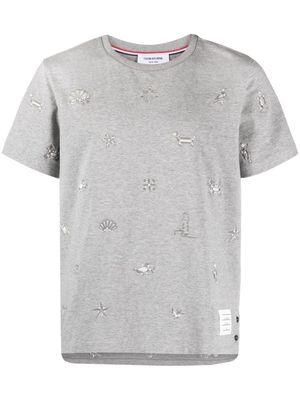 Thom Browne embroidered cotton T-shirt - Grey