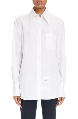 Thom Browne Exaggerated Collar Easy Fit Cotton Button-Up Shirt in White