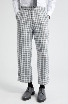 Thom Browne Fit 2 Fray Edge Plaid Tweed Trousers in Medium Grey