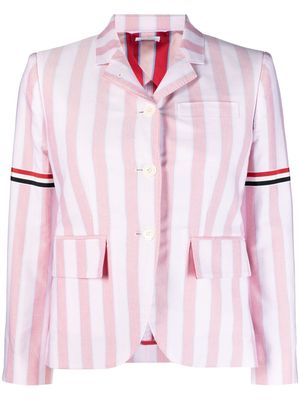 Thom Browne FIT 3 - HIGH ARMHOLE SPORTCOAT W/ GG ARMBAND IN AWING STRIPE OXFORD - 680 LT PINK
