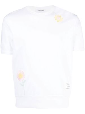 Thom Browne floral-embroidered cotton T-shirt - White