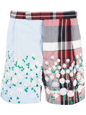 Thom Browne floral-embroidered tailored shorts - Blue