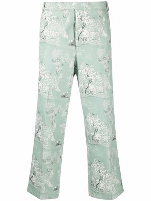 Thom Browne floral-print cropped trousers - Green
