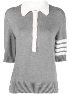 Thom Browne flower-embroidered knitted polo shirt - Grey