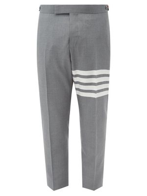 Thom Browne - Four Bar-appliqué Wool-sharkskin Trousers - Mens - Mid Grey