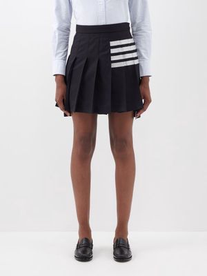 Thom Browne - Four Bar Pleated Wool Mini Skirt - Womens - Navy