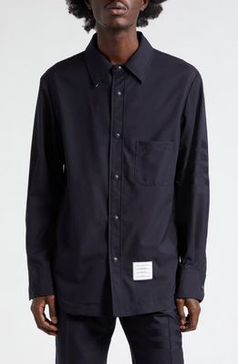 Thom Browne Four-Bar Slim Fit Wool Shirt in Dark Blue