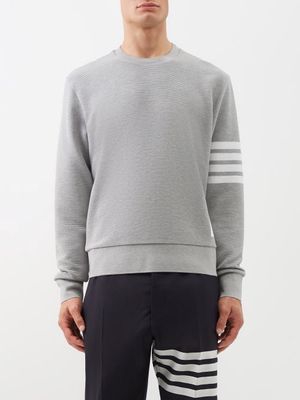 Thom Browne - Four Bar-stripe Ribbed Cotton-jersey Sweatshirt - Mens - Grey