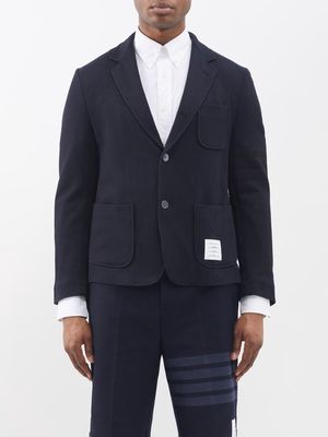 Thom Browne - Four-bar Striped Cotton-seersucker Blazer - Mens - Navy