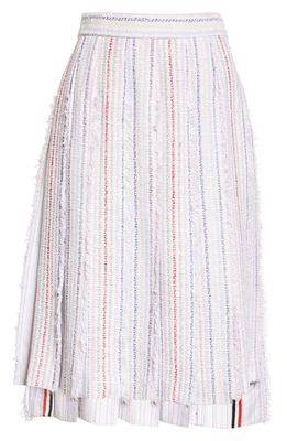 Thom Browne Frayed Drop Back Pleated Seersucker Skirt in Seasonal Multi