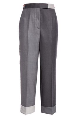 Thom Browne Fun-Mix Contrast Panel Cuff Hem Wool Trousers in Dark Grey