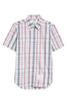 Thom Browne Gingham Check Short Sleeve Cotton Oxford Button-Down Shirt in Seasonal Multi