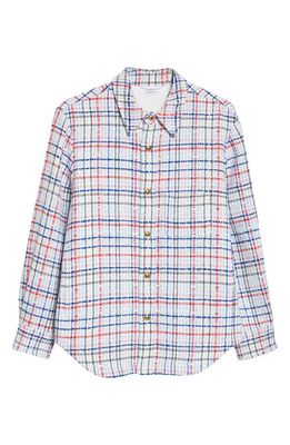 Thom Browne Gingham Jacquard Tweed Snap-Up Shirt Jacket in Blue Seasonal Multi
