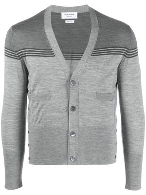 Thom Browne grosgrain-trim wool V-neck cardigan - Grey