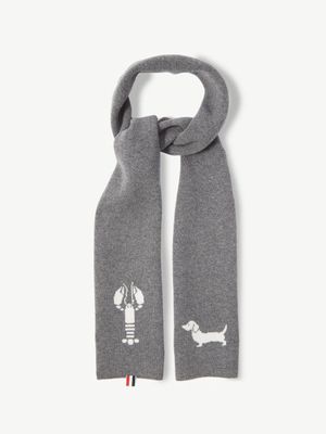 Thom Browne - Hector Dog And Lobster-jacquard Wool Scarf - Mens - Grey