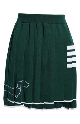 Thom Browne Hector Icon 4-Bar Pleated Wool Blend Miniskirt in Dark Green