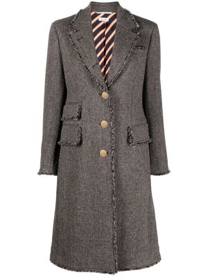 Thom Browne herringbone tweed frayed-edge coat