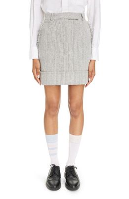 Thom Browne High Waist Fray Edge Tweed Skirt in Medium Grey