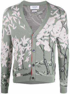 Thom Browne intarsia-knit long-sleeve cardigan - Green
